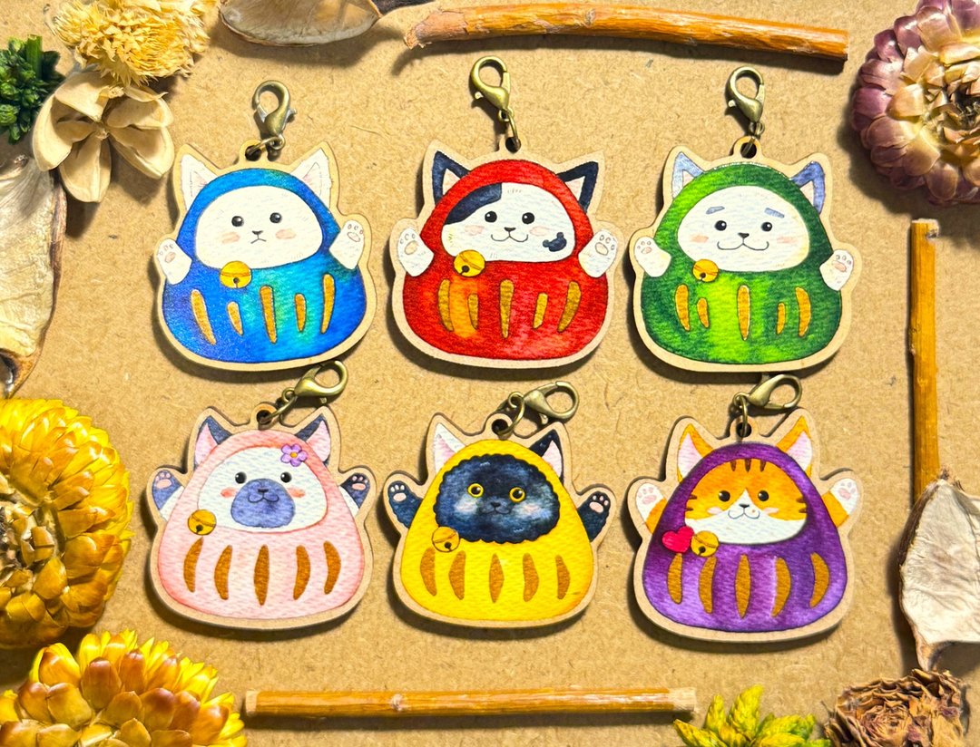 Mr.307小七先生_达摩猫系列吊饰_Daruma - 吊饰 - 木头 