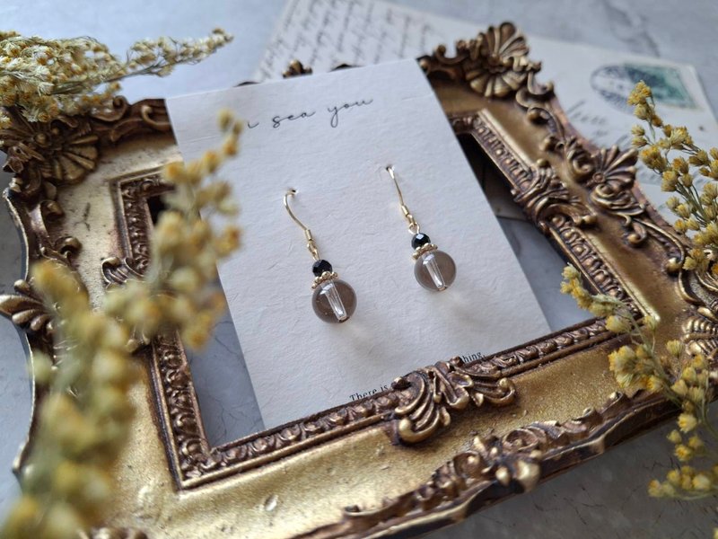 i sea you 巴尔干系列－黑咖啡－茶晶、黑曜石 - 耳环/耳夹 - 半宝石 