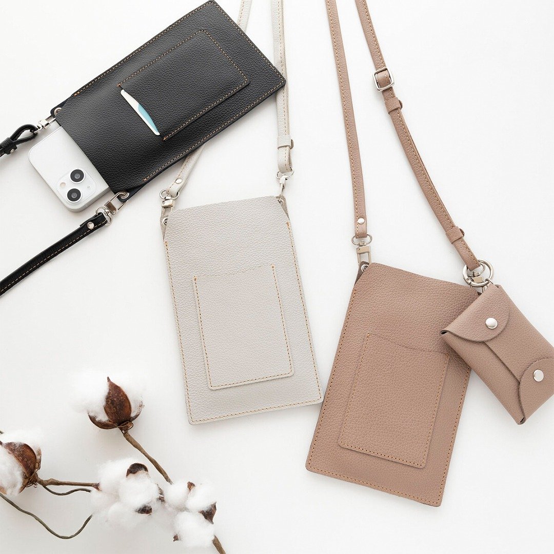 Smartphone Pouch with Card Storage [Shrink Leather] Smartphone Shoulder Smartphone Pochette HS47K - 手机配件 - 真皮 多色