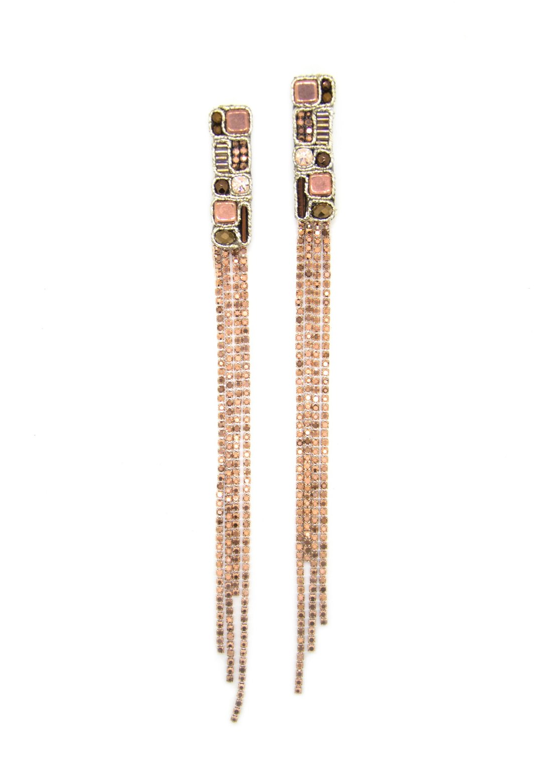 Earrings Extra long shimmer earrings in rose gold colorChristmas Gift Wrapping - 耳环/耳夹 - 其他材质 金色