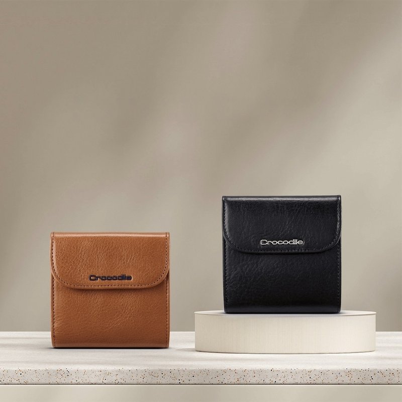 【情人礼物/24H出货】真皮皮夹 三折短夹 小钱包 植鞣革 压扣零钱 - 皮夹/钱包 - 真皮 咖啡色