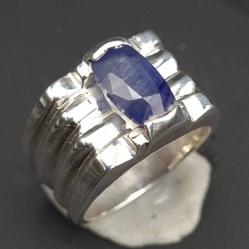 精致蓝宝石戒指 男士蓝宝石饰品 手工饰品 宝石戒指 - 戒指 - 宝石 蓝色