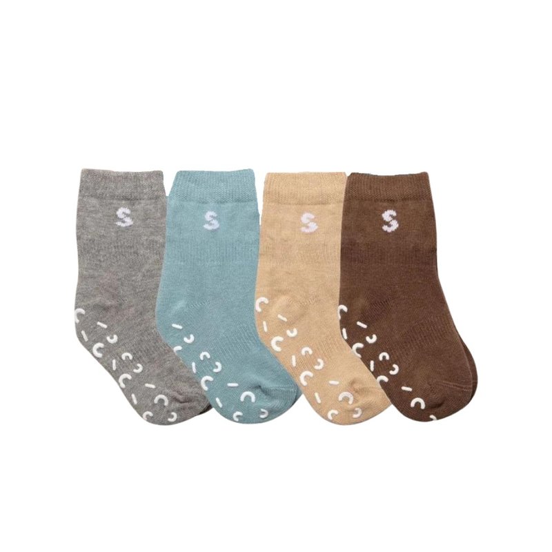 Stuckies - 防滑袜4入套组 - 小河流石 - 婴儿袜子 - 棉．麻 