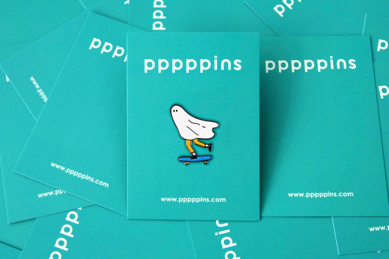 滑板鬼 (蓝) 珐琅别针 - 胸针 - 铜/黄铜 白色