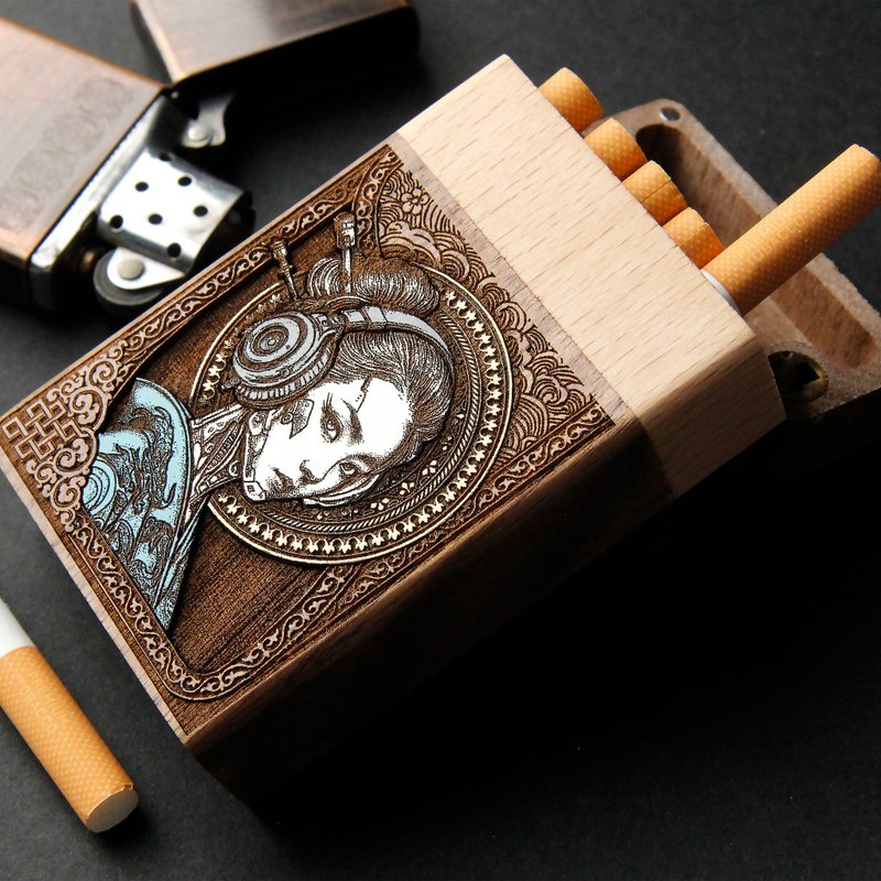 数位艺妓 – 雷射雕刻 + 手绘菸盒 - 其他 - 木头 咖啡色