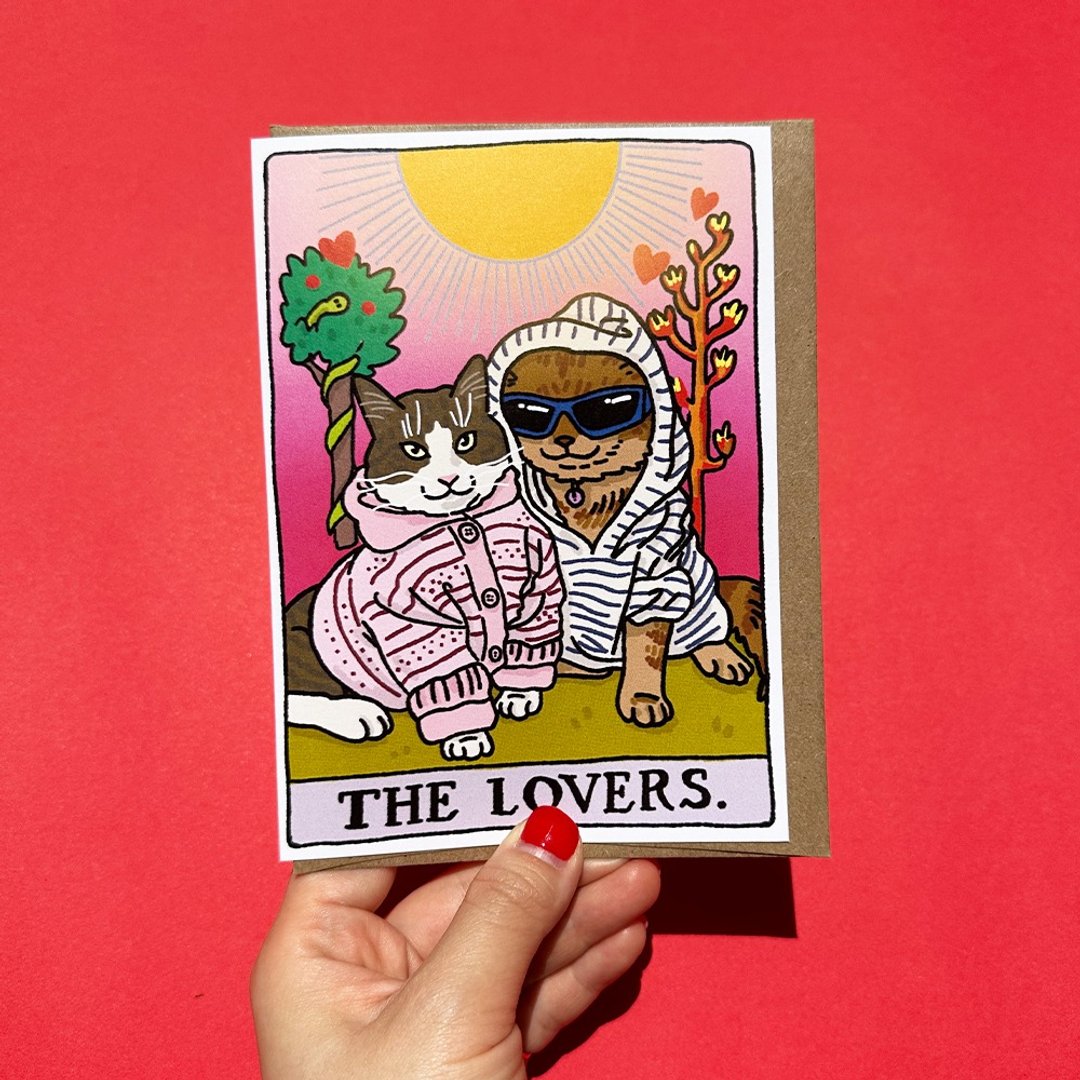 The Lovers Tarot Cat 可爱情人节周年纪念猫咪祝福卡 - 卡片/明信片 - 纸 