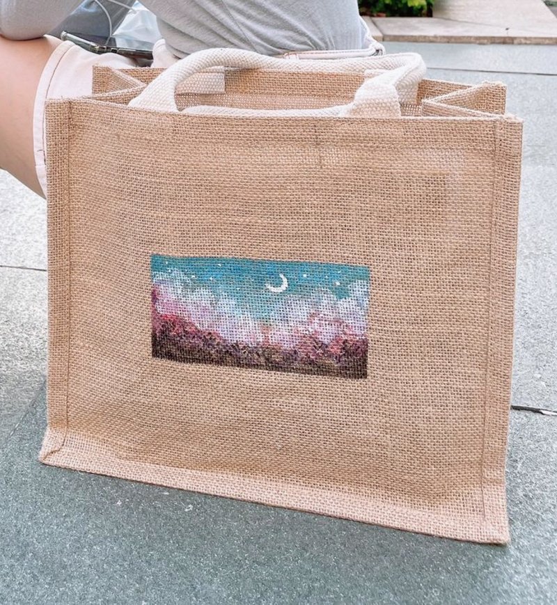 手绘插画麻布袋/手绘帆布袋/muji麻布袋/原创插画/手提环保袋 - 手提包/手提袋 - 棉．麻 多色