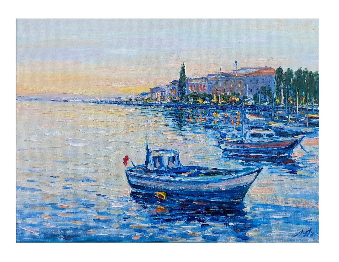 船油画原创艺术海景艺术品帆布艺术 - 海报/装饰画/版画 - 棉 蓝色