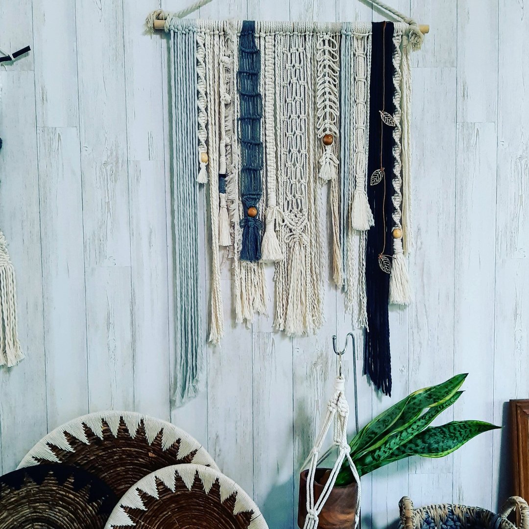 Tapestry with Macrame knots - 墙贴/壁贴 - 棉 灰色