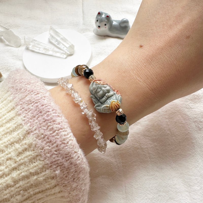 度母手链 我的专属漂浮岛 阿拉善雕刻 蓝力士 黑曜石 守护神 - 手链/手环 - 半宝石 蓝色