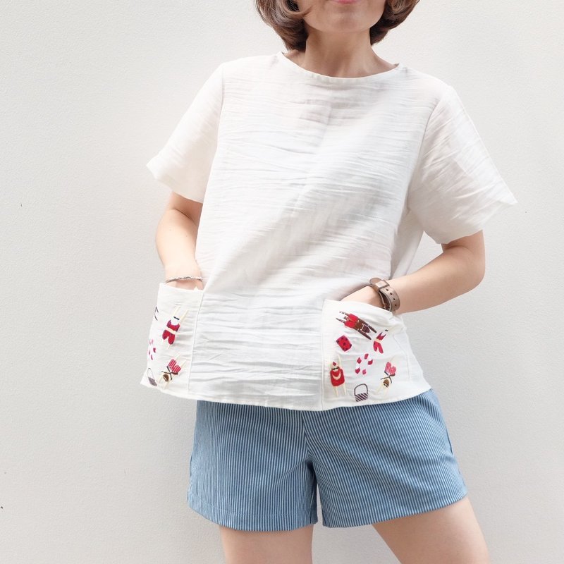 Molly Top - Little Red Hood Team (white color and wrinkled clothing) - 女装上衣 - 棉．麻 白色