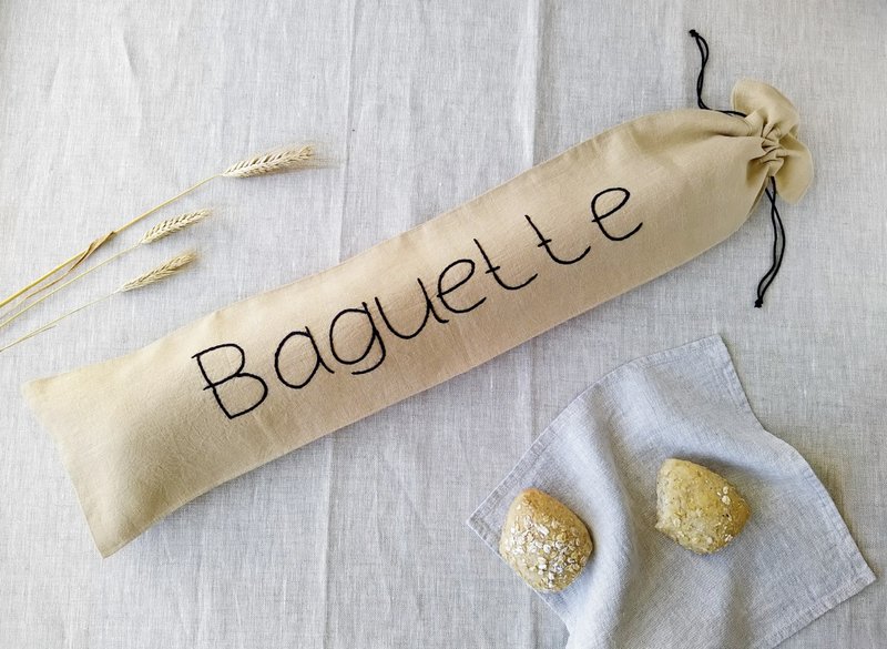 Bread baguette bags, Linen bread bag, Bread bag reusable, 環保袋, Bread storage bag - 调味罐/酱料瓶 - 亚麻 金色