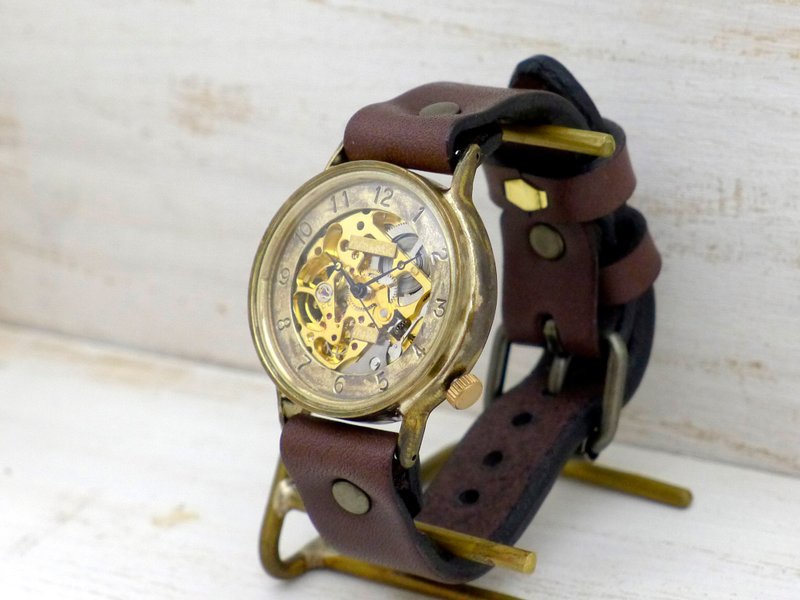BAM021 自動巻き36mm Brass 真鍮 アラビア数字 手作り腕時計 (BAM021アラビア) - 女表 - 铜/黄铜 金色