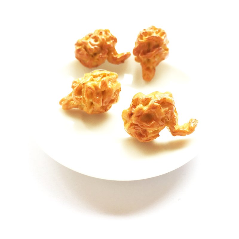 Earrings: Fried chicken drumsticks + fried chicken wings - 耳环/耳夹 - 粘土 橘色
