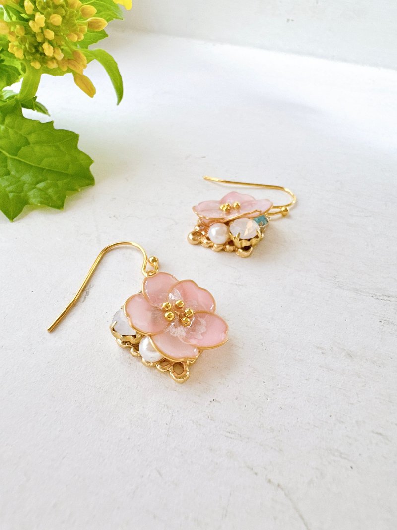 花痴 SAKURA Dip Art（白宝石和珍珠）医用不锈钢316_0059 - 耳环/耳夹 - 树脂 粉红色