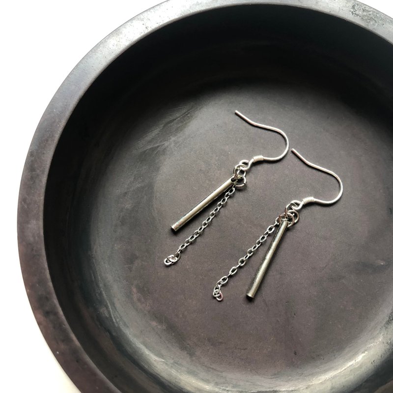 简约金属感几何造型耳坠耳环(耳夹耳针可备注更换) - 耳环/耳夹 - 其他金属 银色