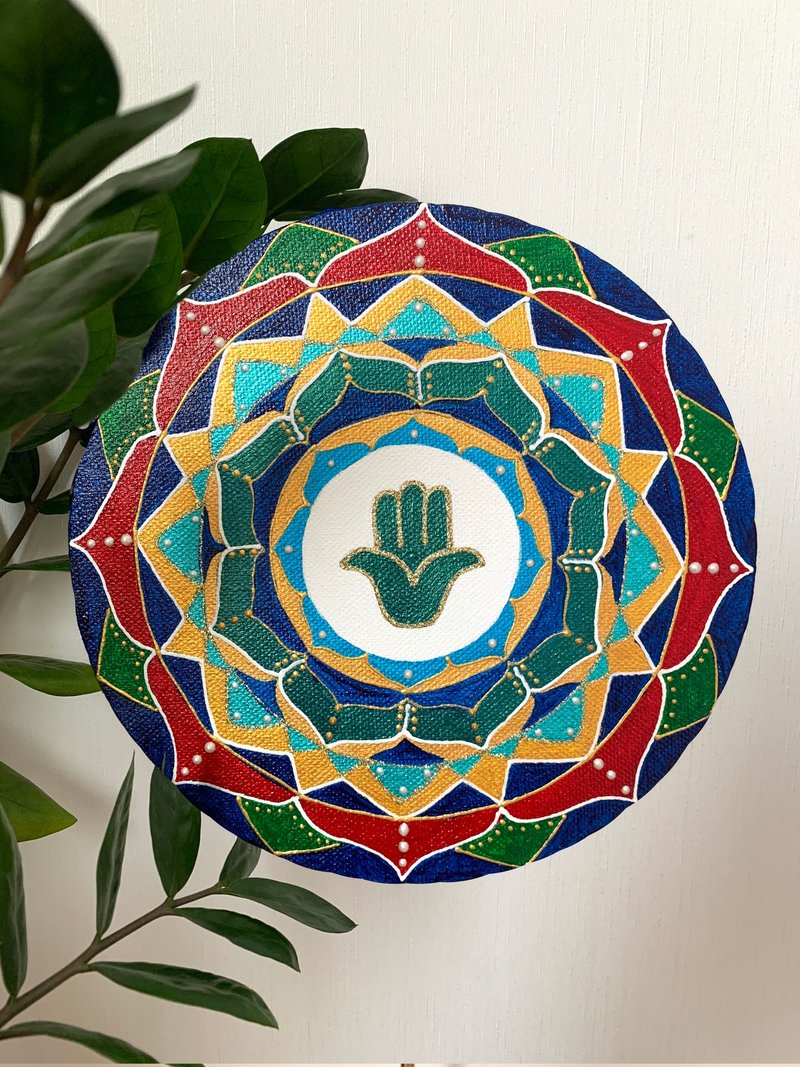 Colorful mandala Hamsa symbol | Sacred geometry art | Hand of Fatima decor - 墙贴/壁贴 - 压克力 多色