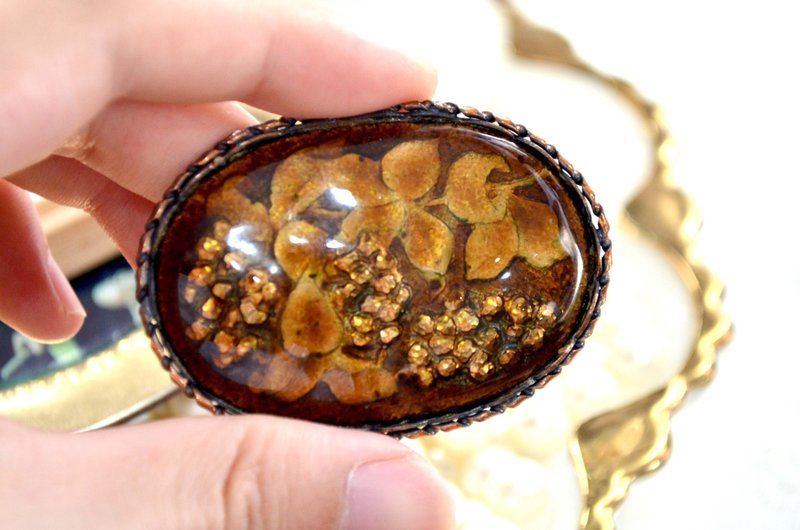 中古日本七宝烧金色花卉胸针 贵妇少女 日本高级二手古着珠宝首饰 - 胸针 - 其他材质 多色