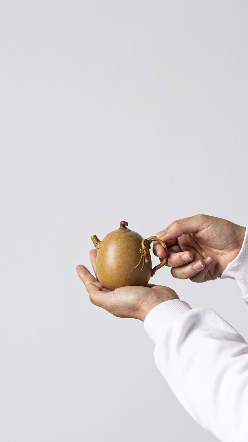 送礼紫砂壶茶壶葫芦福禄壶 原矿黄金段 水色油润 把玩器 壶把胥出 - 茶具/茶杯 - 陶 橘色