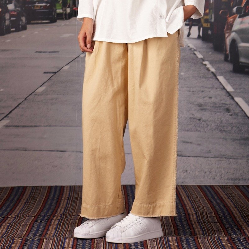 kitann ino 松紧腰流苏阔腿裤 - 女装长裤 - 棉．麻 卡其色