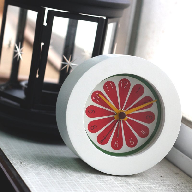 切片西瓜花 圆木闹钟 - 时钟/闹钟 - 木头 白色