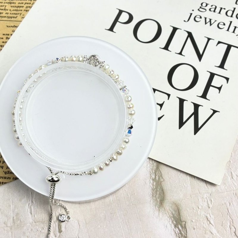 原创设计 月光星扉 天然水晶手链|天然珍珠 施华洛水晶 - 手链/手环 - 水晶 白色