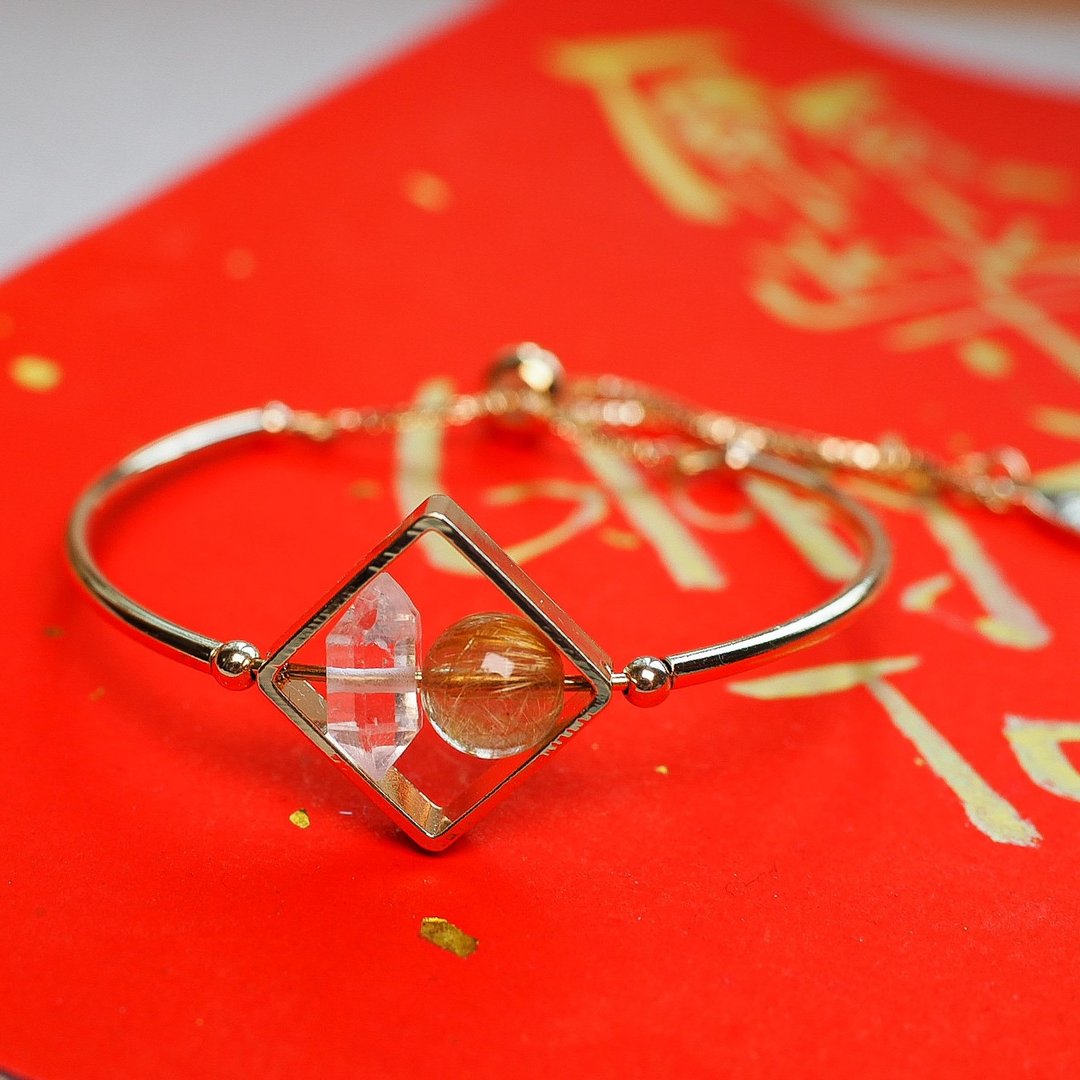 健康财运我全部都要   招财最强  金发晶配闪灵钻   金色手镯 - 手链/手环 - 其他金属 金色