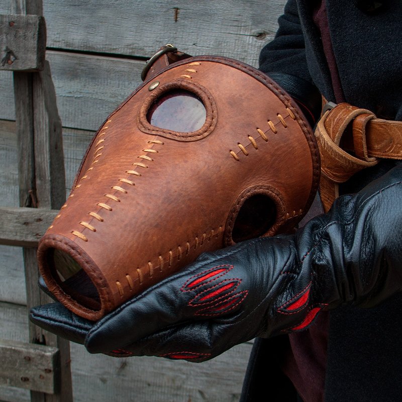 Handmade leather mask for picking mandrake - 口罩 - 真皮 咖啡色