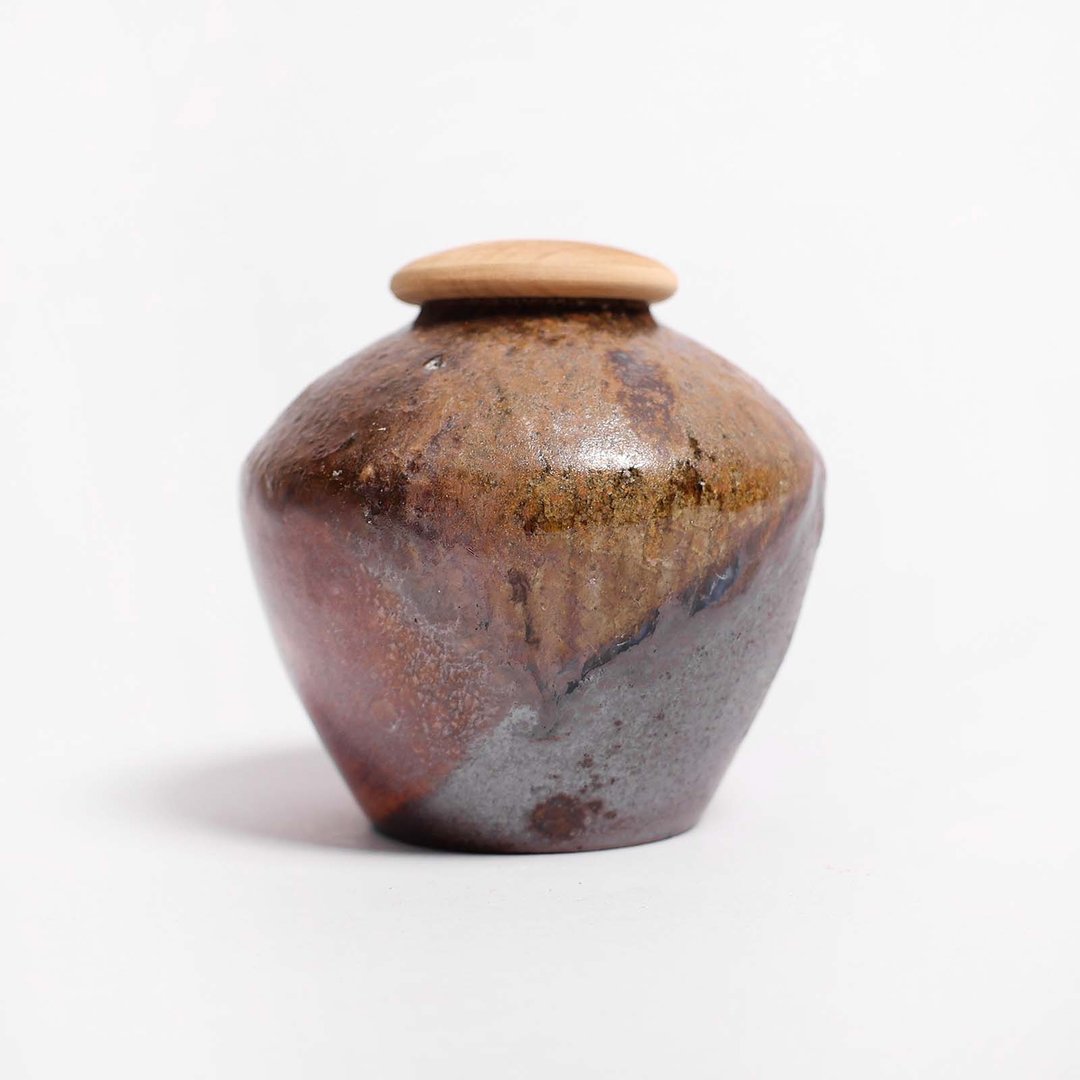 明芽窑 l柴烧重落灰志野茶罐 0816-18 H2 - 茶具/茶杯 - 陶 咖啡色