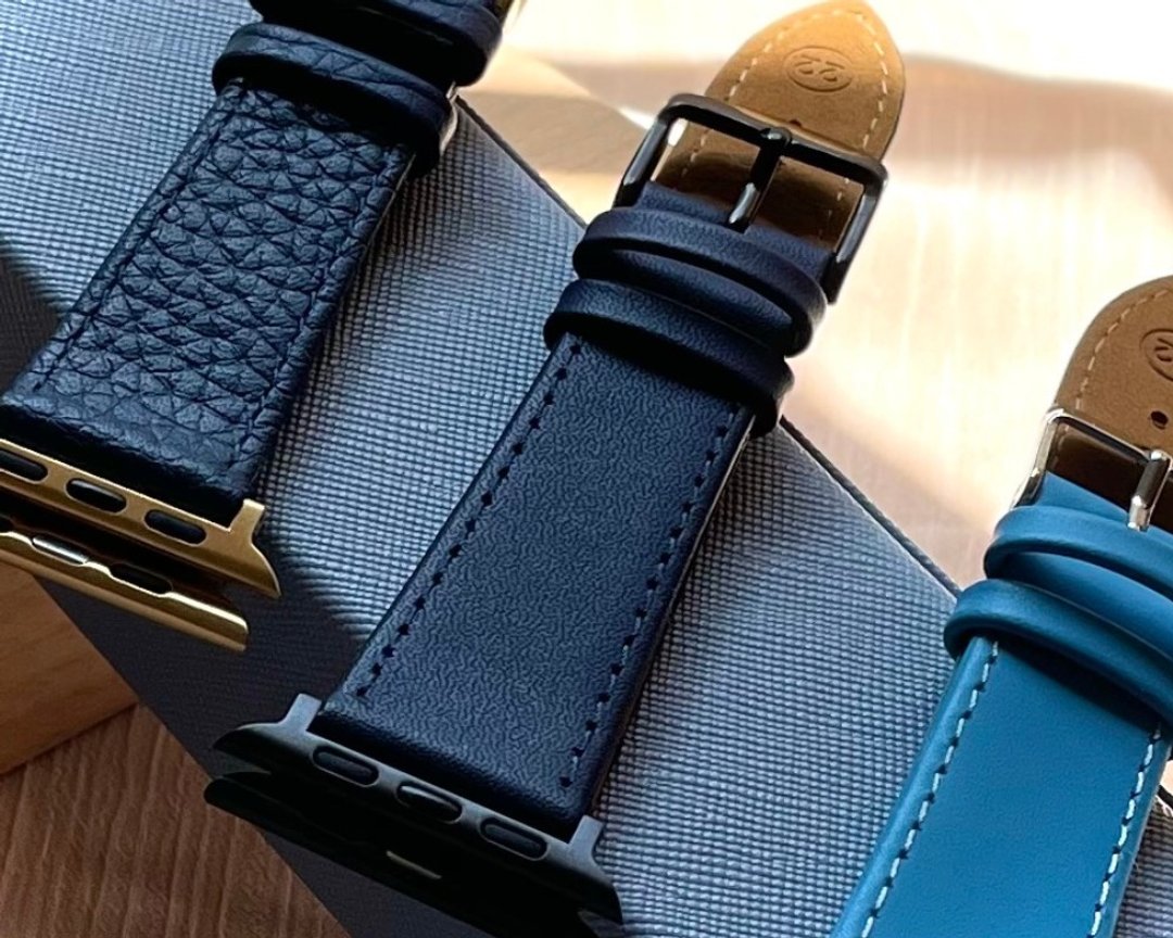 Timeless Apple Watch 手工牛皮表带 蓝 海军蓝 荔枝纹 42mm 44mm - 表带 - 真皮 蓝色