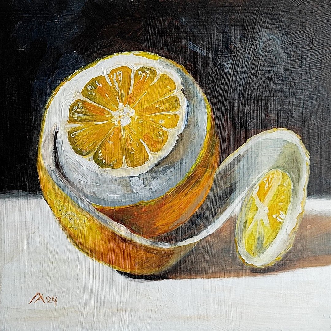 柠檬画原创油画静物 20 x 20 厘米 - 海报/装饰画/版画 - 其他材质 黄色