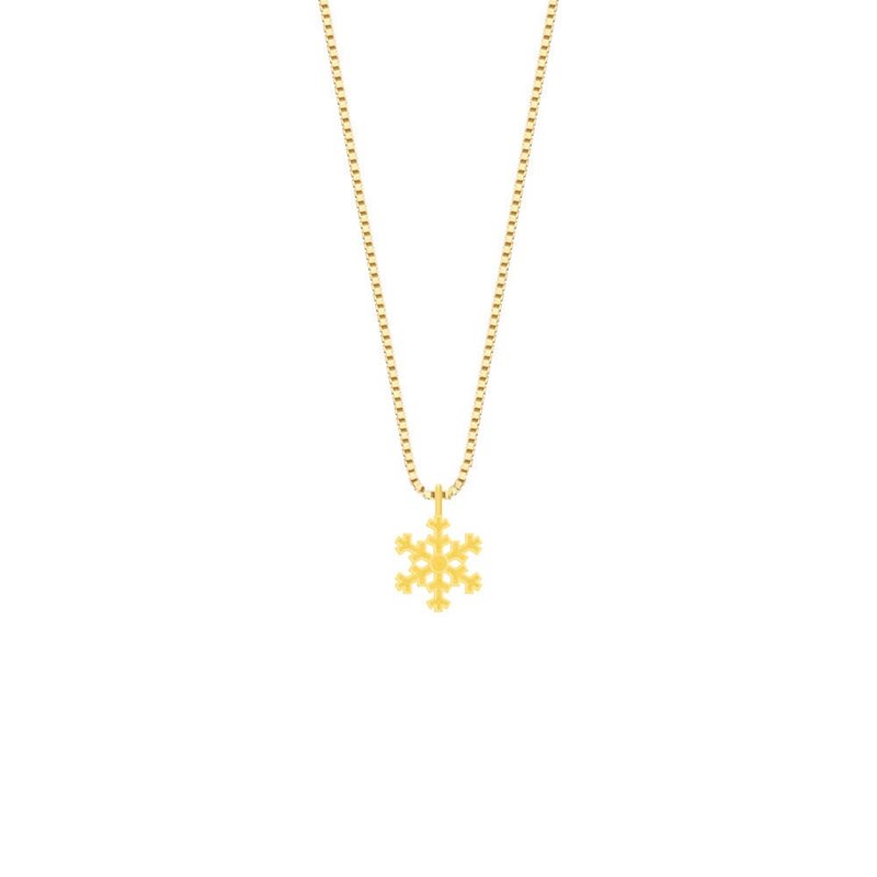 藏宝箱金饰 9999黄金纯金 圣诞节雪花坠子 项链 锁骨链 圣诞礼物 - 项链 - 24k 金 金色