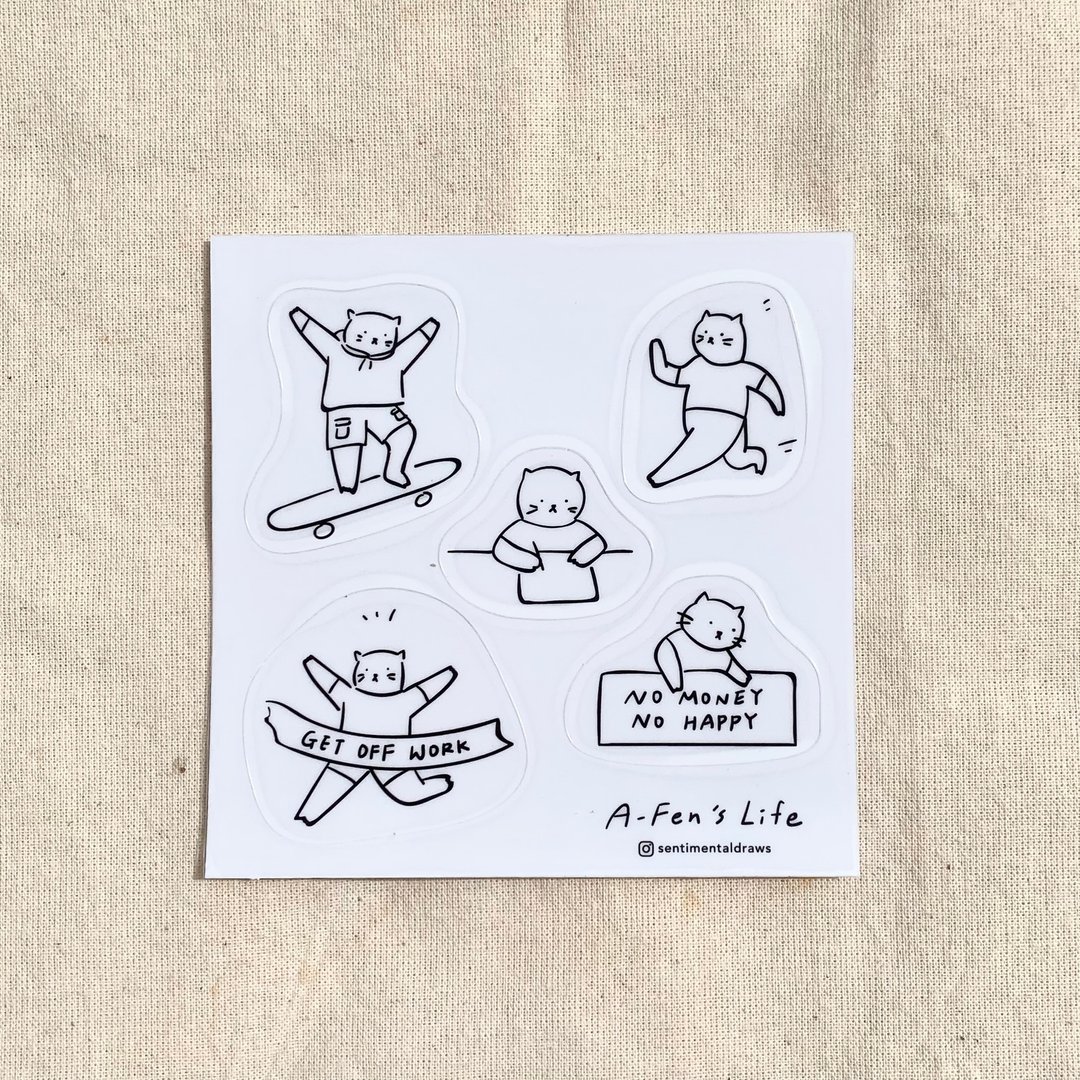 【废猫阿芬の生活透明贴贴01】生日礼物/可爱礼物/圣诞礼盒 - 贴纸 - 纸 白色