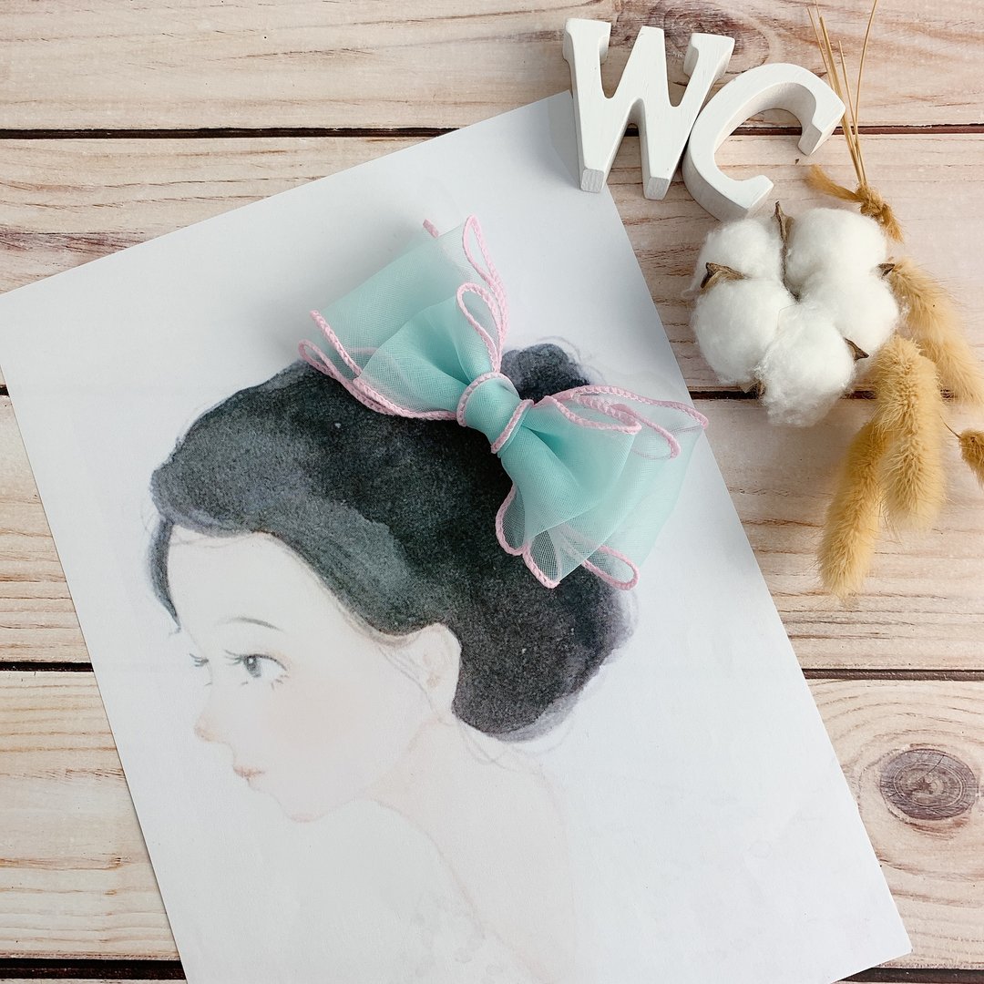 W&amp;C手作  || 咘咘。波妞|| 蒂芬妮蓝+婴儿粉 网纱 大蝴蝶结 发夹 - 婴儿饰品 - 其他材质 蓝色