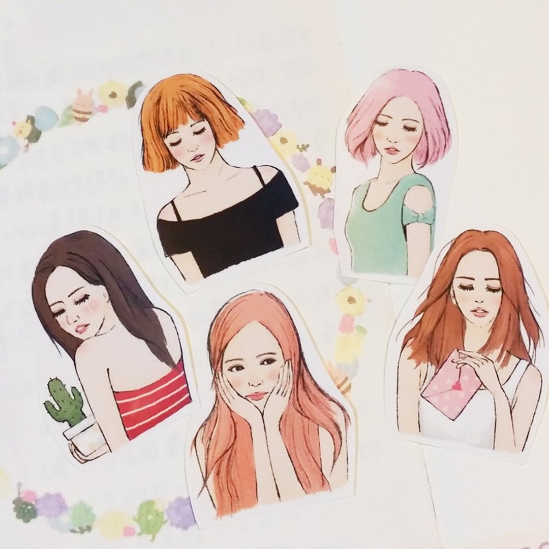 恋恋女孩半身贴纸 / 5入 - 贴纸 - 纸 