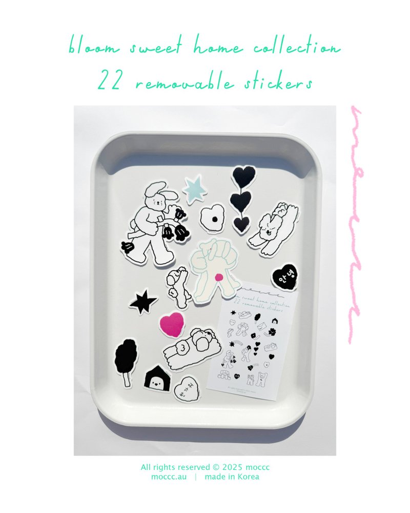 Bloom Sweet Home Edition – 蓝色与粉红色 22 款可删除贴纸设计 - 贴纸 - 纸 多色
