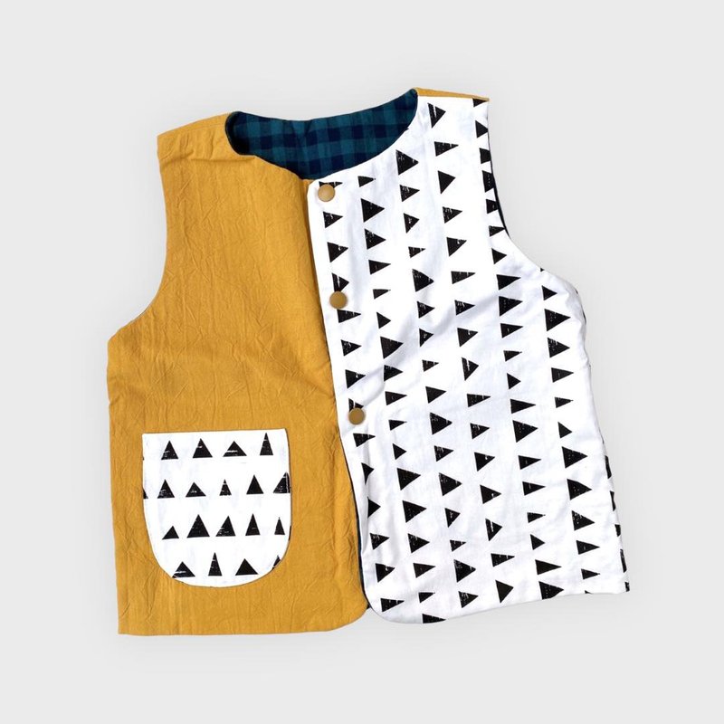 芥黄拼接 - 双面配色背心 - 童装外套 - 棉．麻 橘色