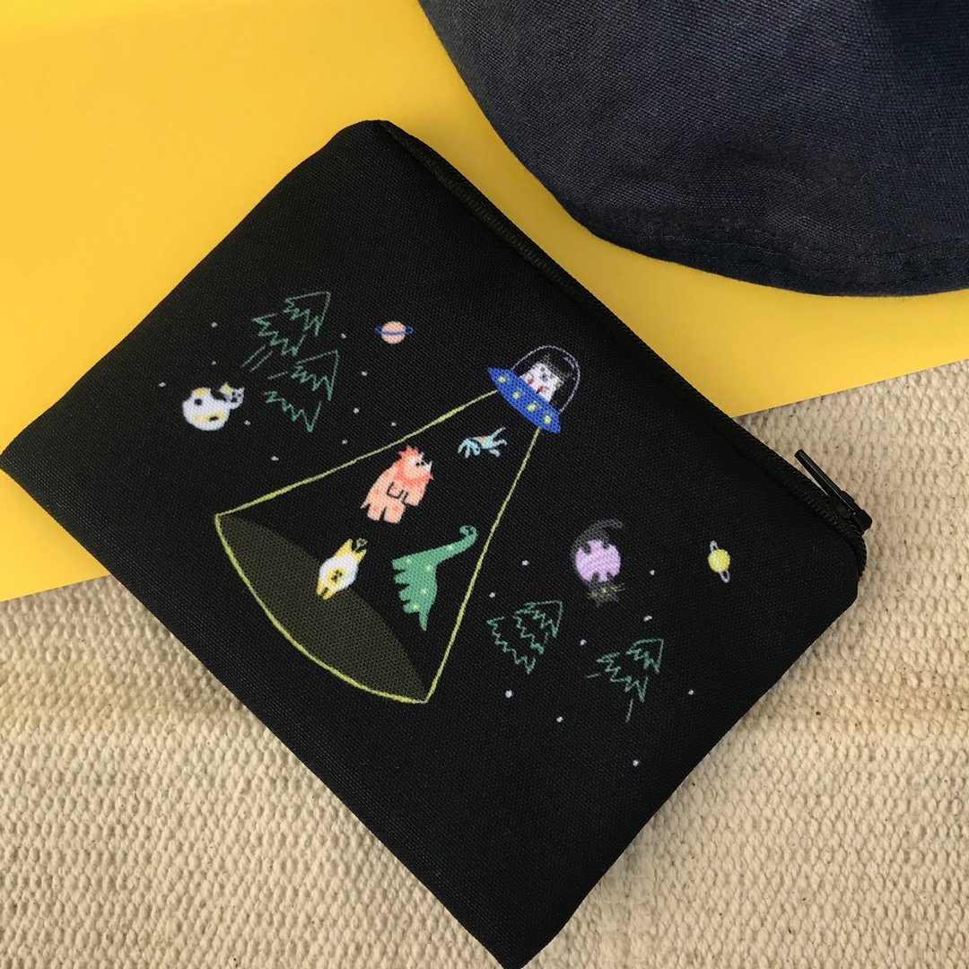 猫星人绑架恐龙们 零钱包 - 零钱包 - 聚酯纤维 黑色