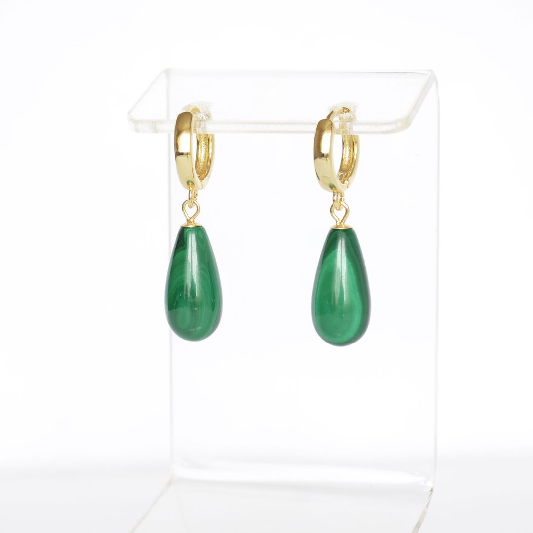 Malachite Dangle Drop Earrings in Gold Filled, Genuine Malachite - 耳环/耳夹 - 宝石 绿色