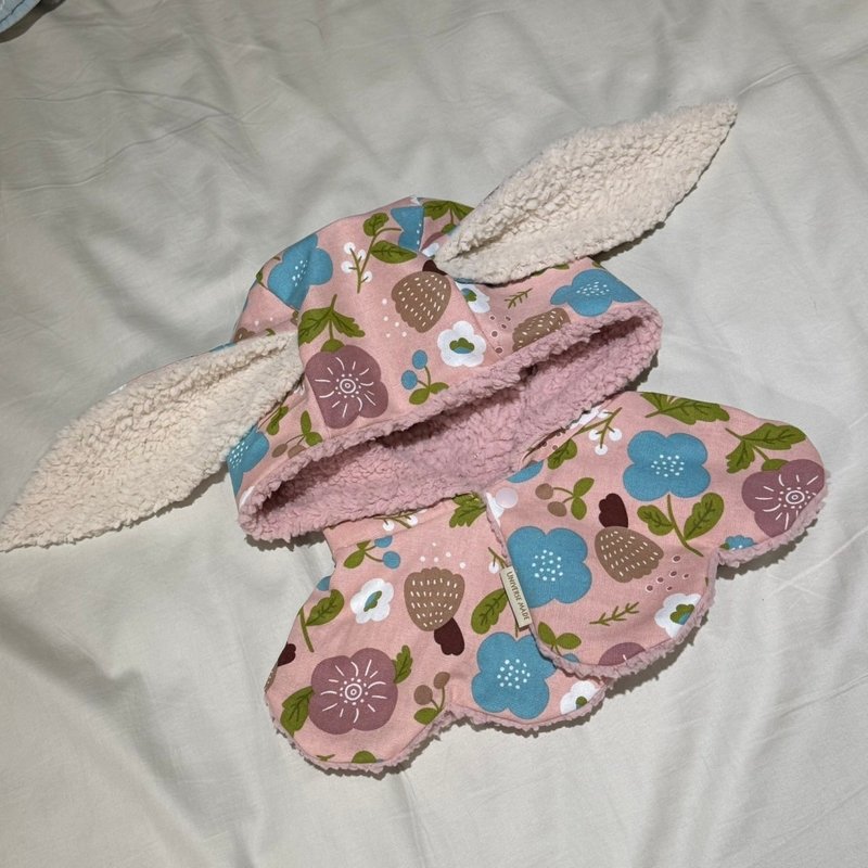 保暖连帽领巾 - 帽子 - 棉．麻 粉红色