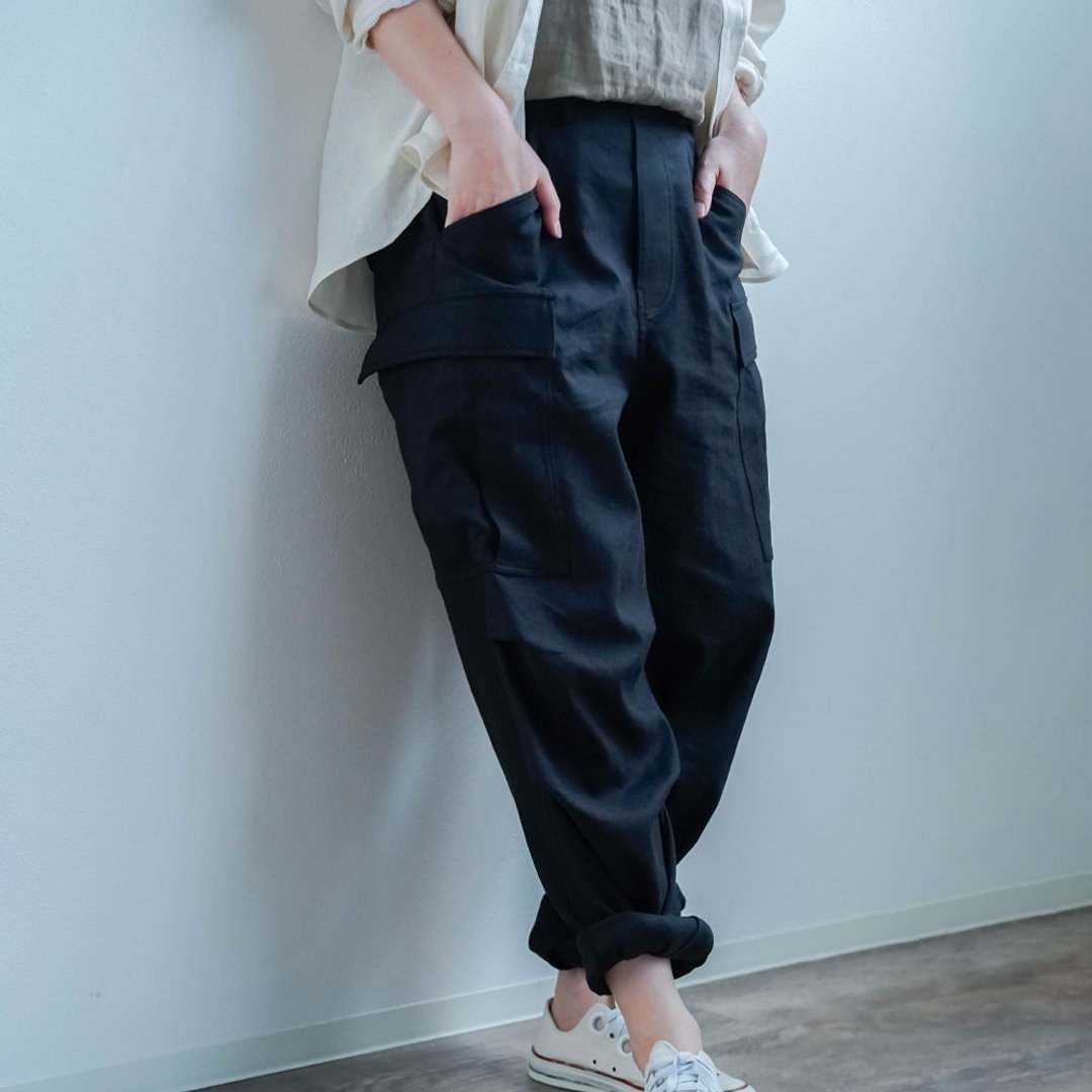 wafu【Linen Solotex】让裤装控也为之倾倒！ 魔法机关工装裤 / 黑色 b009f-bck2 - 男士长裤 - 棉 黑色