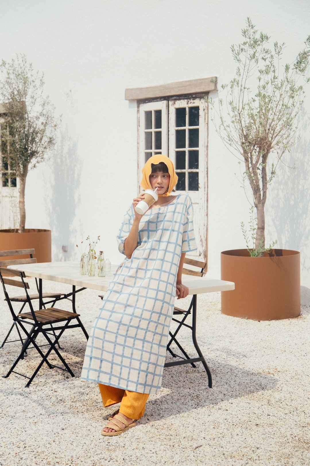 Mulmul pale blue block cocoon dress - 洋装/连衣裙 - 棉 蓝色