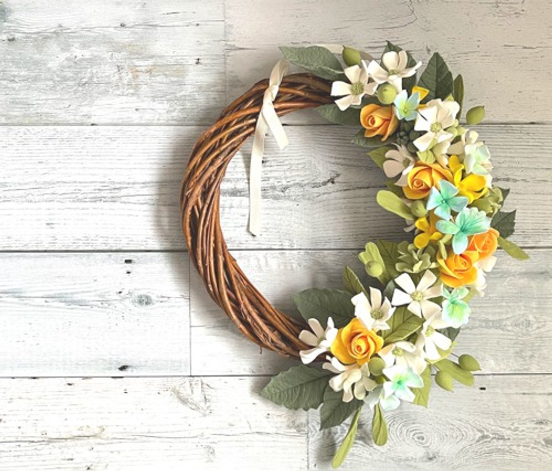 New spring color * eternal flower * Flower half wreath decorated with clay art flowers - 植栽/盆栽 - 陶 