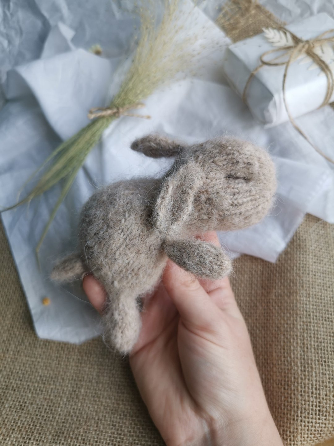 sleeping bunny toy baby shower gift, newborn photo prop set, stuffed animal - 玩具/玩偶 - 羊毛 卡其色