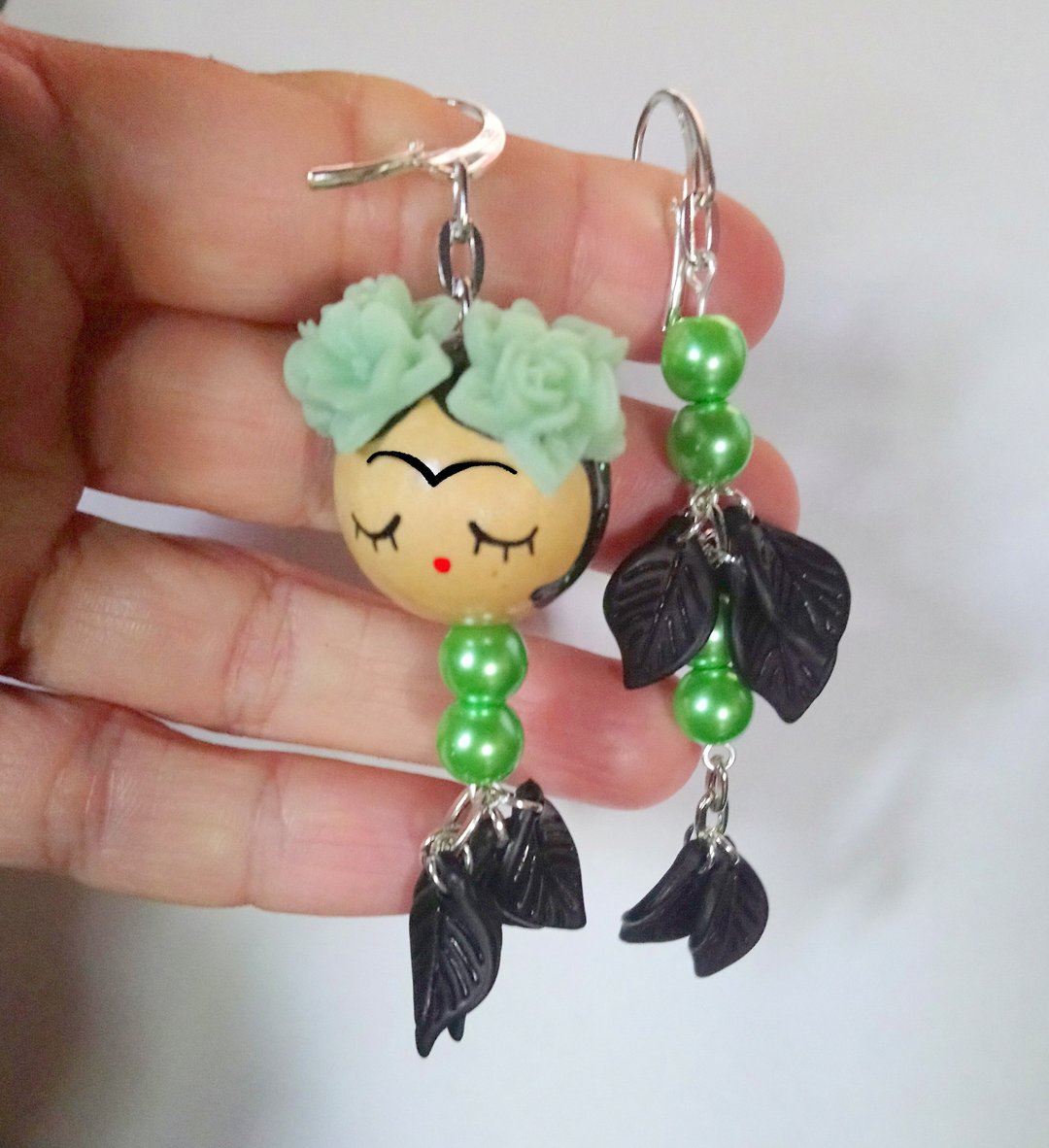 Frida Kahlo earring - 耳环/耳夹 - 纯银 绿色