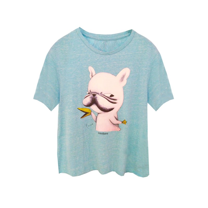 emmaAparty插画T:法斗鸭 - 中性连帽卫衣/T 恤 - 棉．麻 蓝色