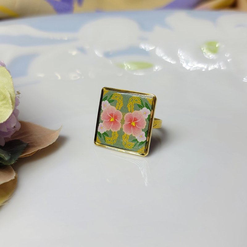 处暑 节气花砖 手作 戒指 徽章 别针 - 戒指 - 铜/黄铜 多色