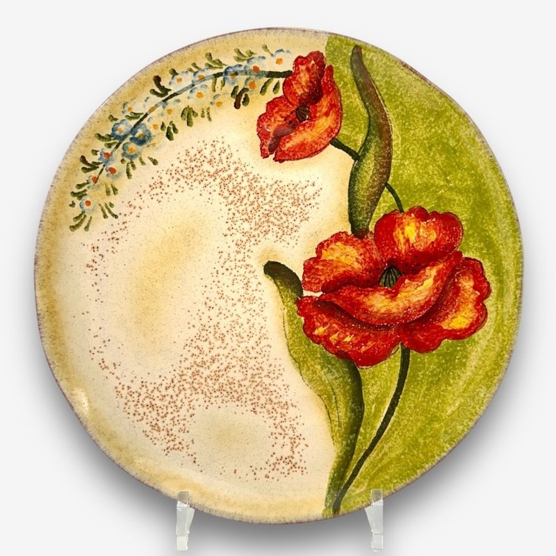意大利手工陶- TF花开之地 浅盘 27cm - 盘子/餐盘/盘架 - 陶 绿色