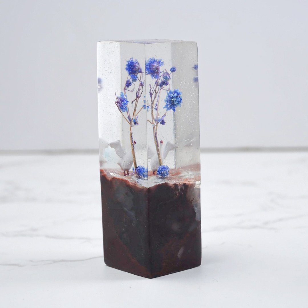 定制化手工印章-|永生花与天鹅树脂印章 1.7 x 1.8 CM|篆刻印章 - 印章/印台 - 石头 