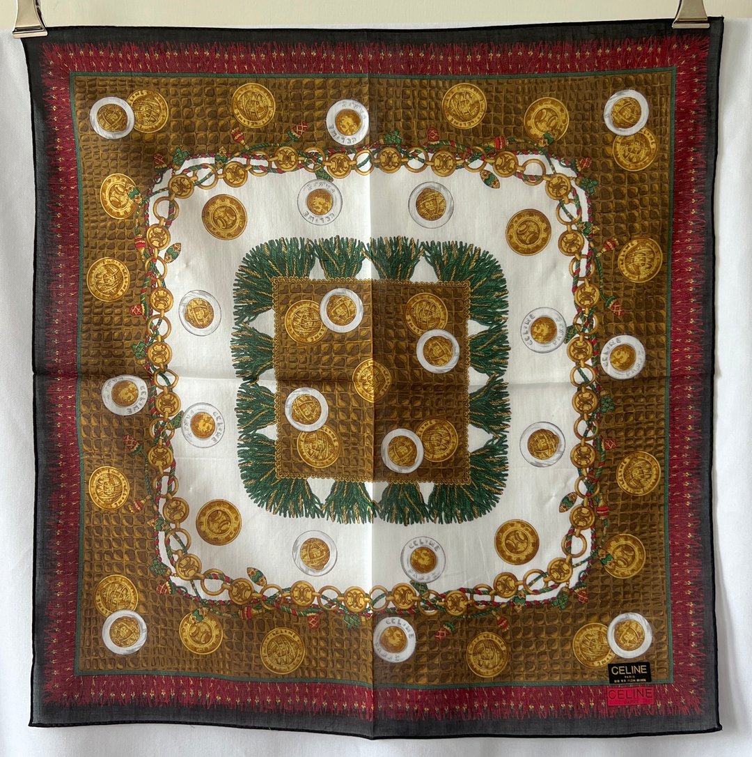 Celine scarf金币绵质围巾方巾丝巾 全新连贴纸 日本中古Vintage - 丝巾 - 棉 
